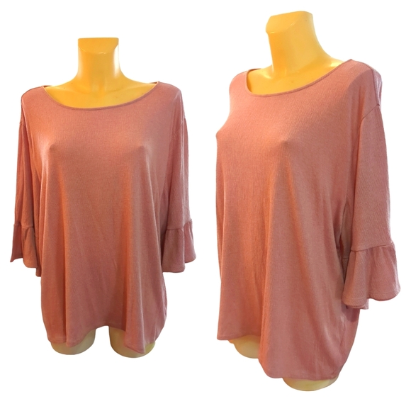 OLD NAVY Stretchy Blush Textured Top with Bell Sleeves - Picture 1 of 6